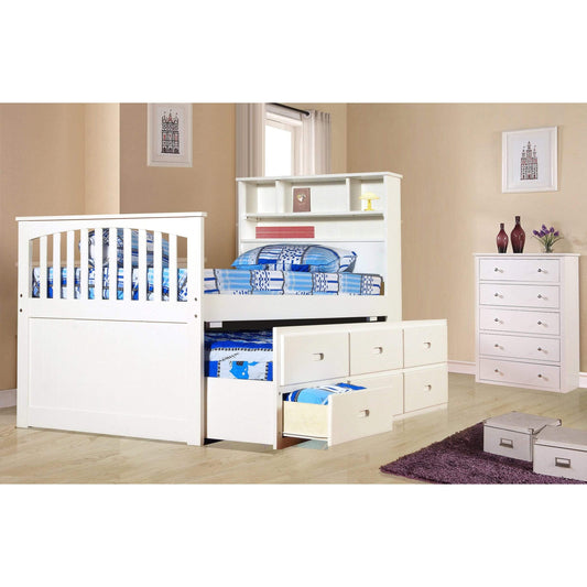 MYCO Trundle Bed Avalon Twin Captain's Bed with Twin Trundle & Storage in White Finish