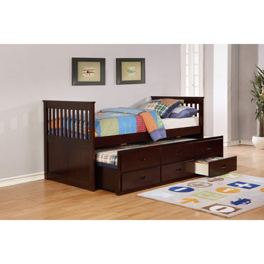 MYCO Trundle Bed full Bennett Twin Captain Bed with Trundle  in Espresso