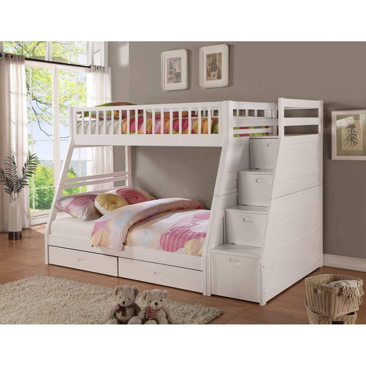MYCO Bed Merlin Twin Over Full Staircase Storage White Bunkbed