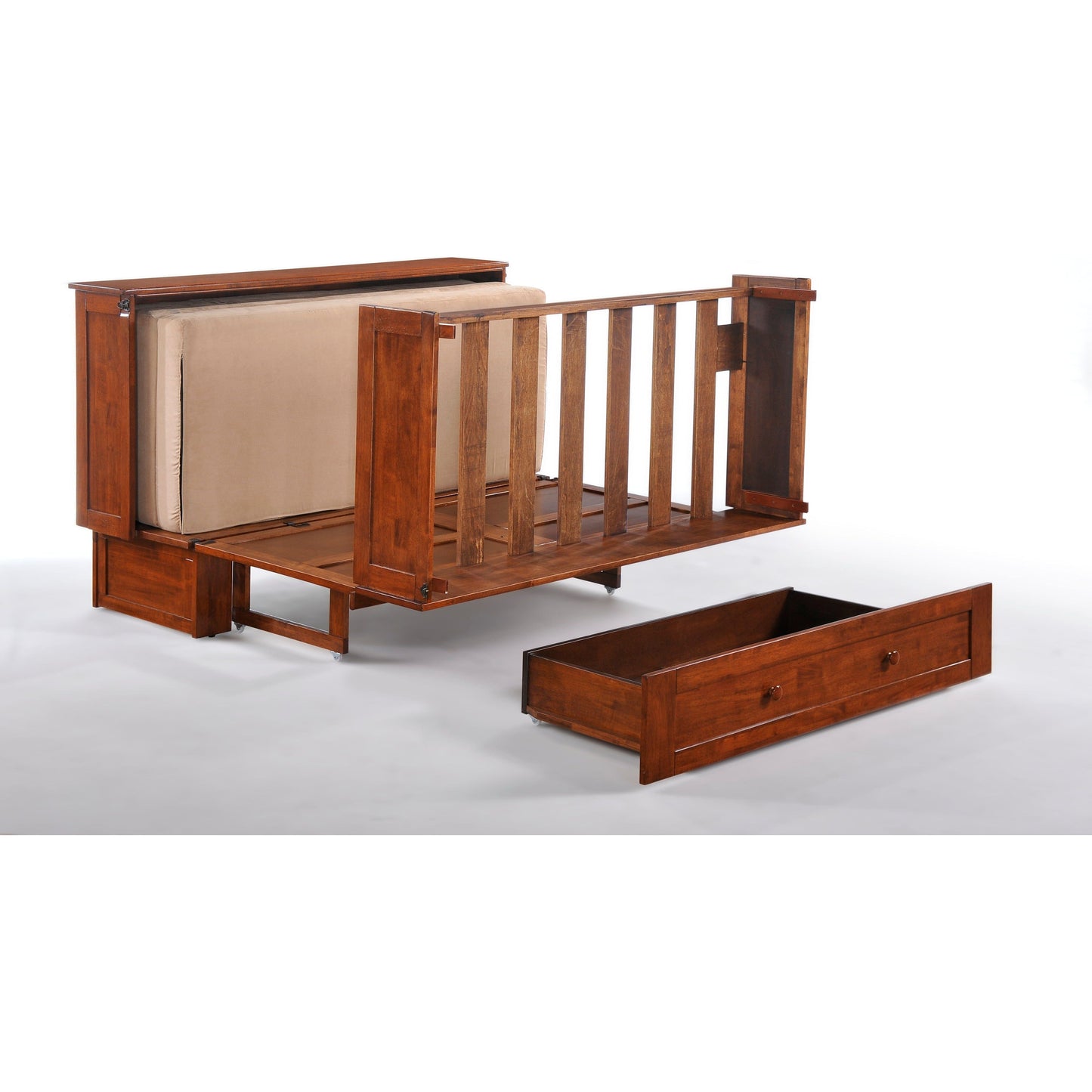 Night and Day Clover Murphy Cabinet Bed in Cherry Finish with Mattress