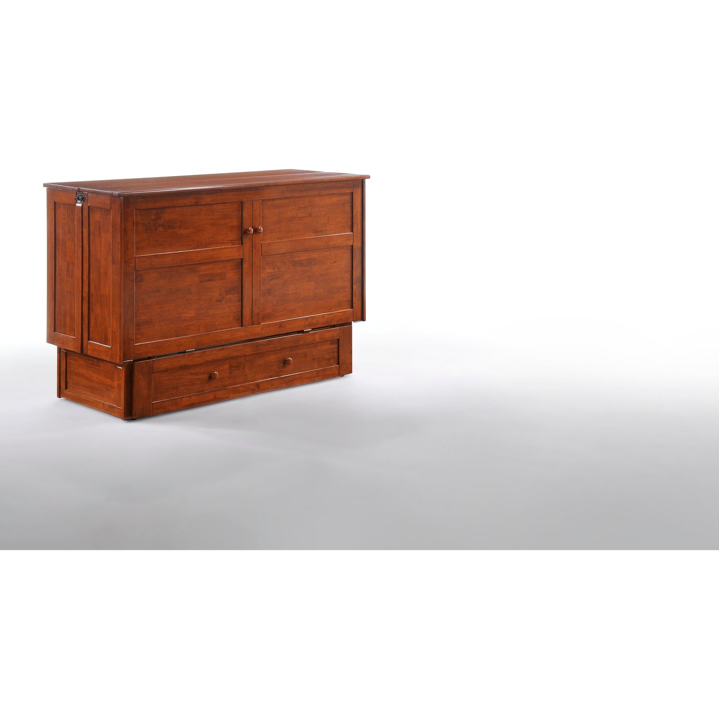 Night and Day Clover Murphy Cabinet Bed in Cherry Finish with Mattress Cherry MUR-CLV-QEN-CH-COM
