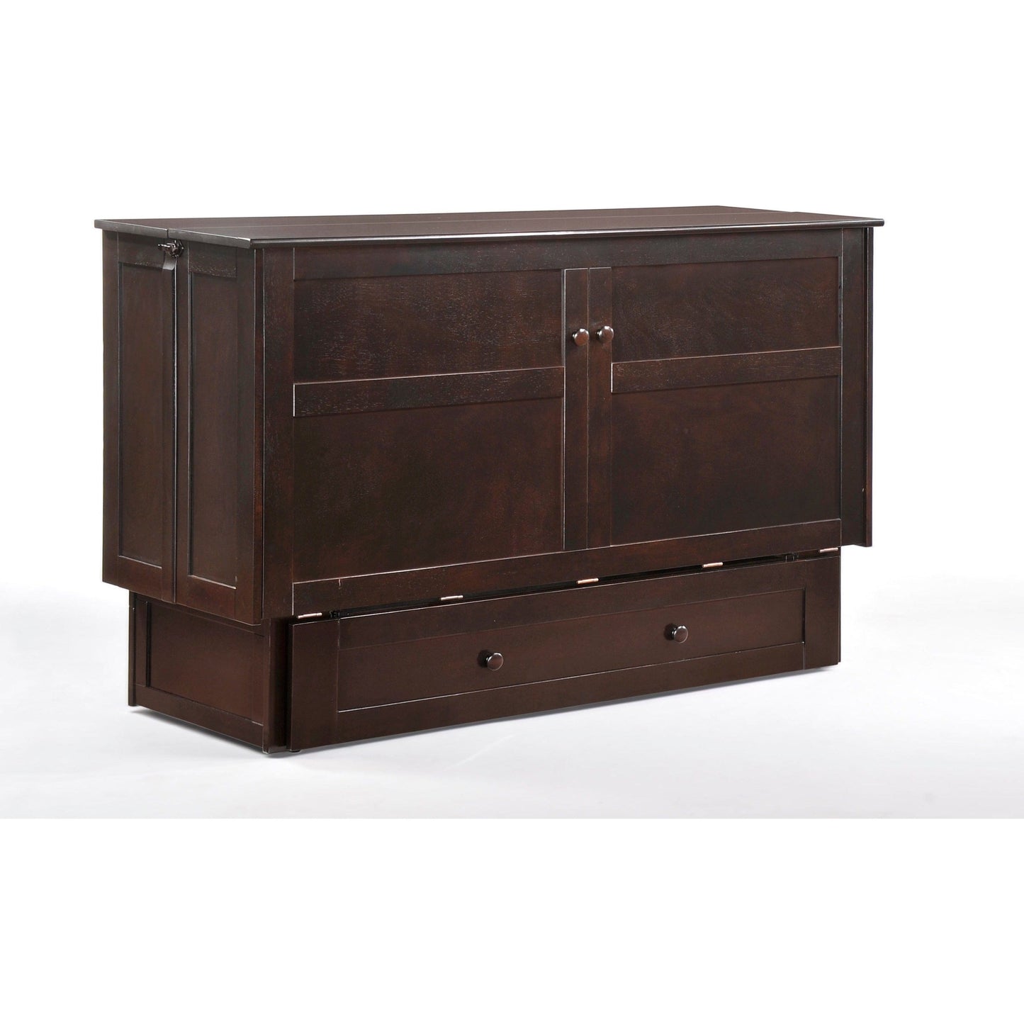 Night and Day Clover Murphy Cabinet Bed in Cherry Finish with Mattress Chocolate MUR-CLV-QEN-CHO-COM