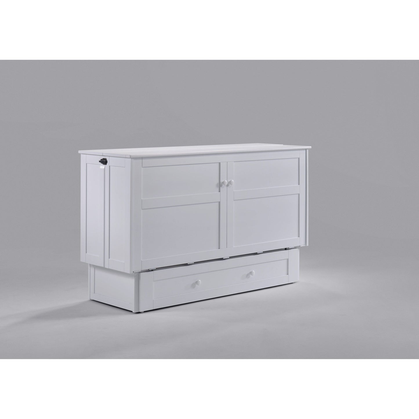Night and Day Clover Murphy Cabinet Bed in Cherry Finish with Mattress White MUR-CLV-QEN-WH-COM